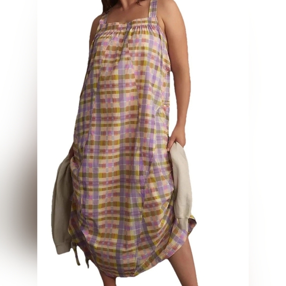 Anthropologie Dresses & Skirts - Anthropologie + Daily Practice Coming Up Midi Dress Lilac Plaid XL Boho Coquette